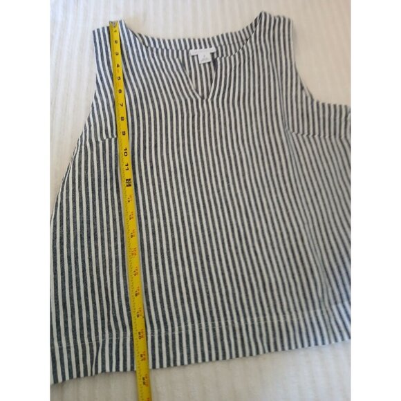 Liz ClaiborneLinen Blend White Navy Striped Sleeveless V-Neck  Shirt Size Small - Picture 7 of 12